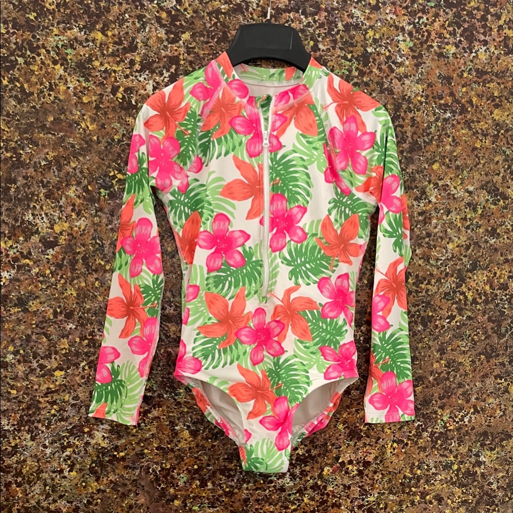 Wonder Nation Pink and Orange Floral Kids Rashguard